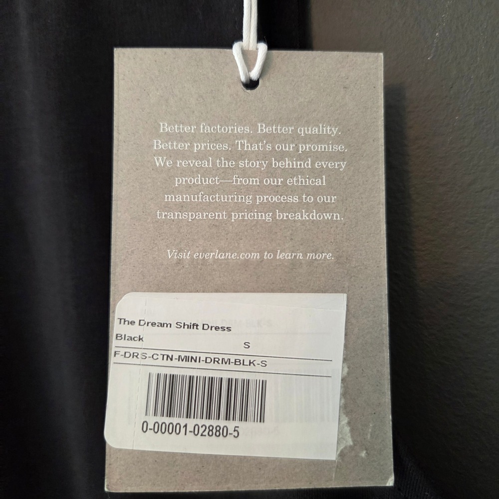 NEW Everlane The Dream Shift Dress Black Sleeveless Mini Cotton Modal Small LBD - Picture 7 of 10